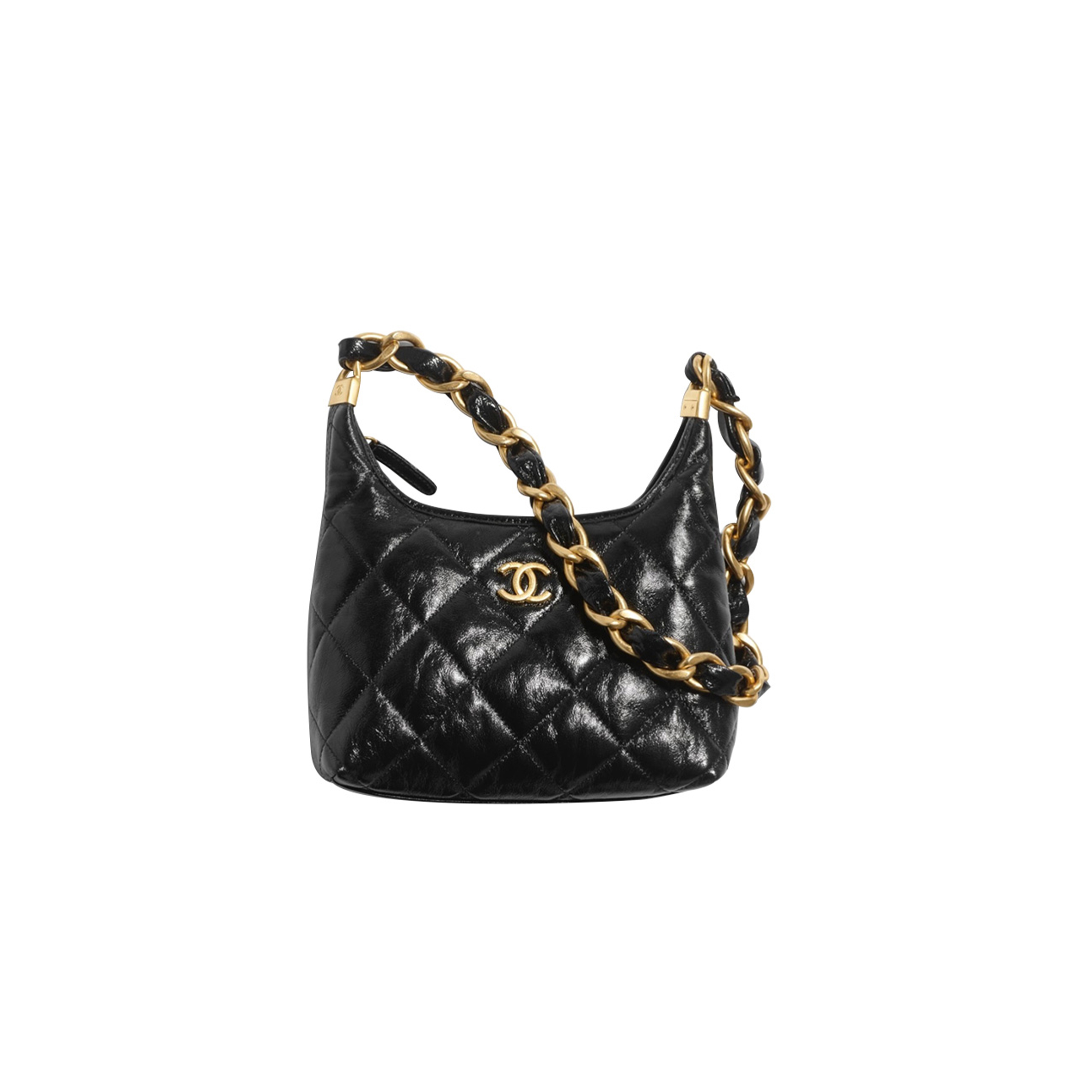 CHANEL MASTER SMALL HOBO BAGSHINY LAMBSKIN GOLDTONE METALLIC BLACK AS4922 (22.5*19.5*8.5cm)